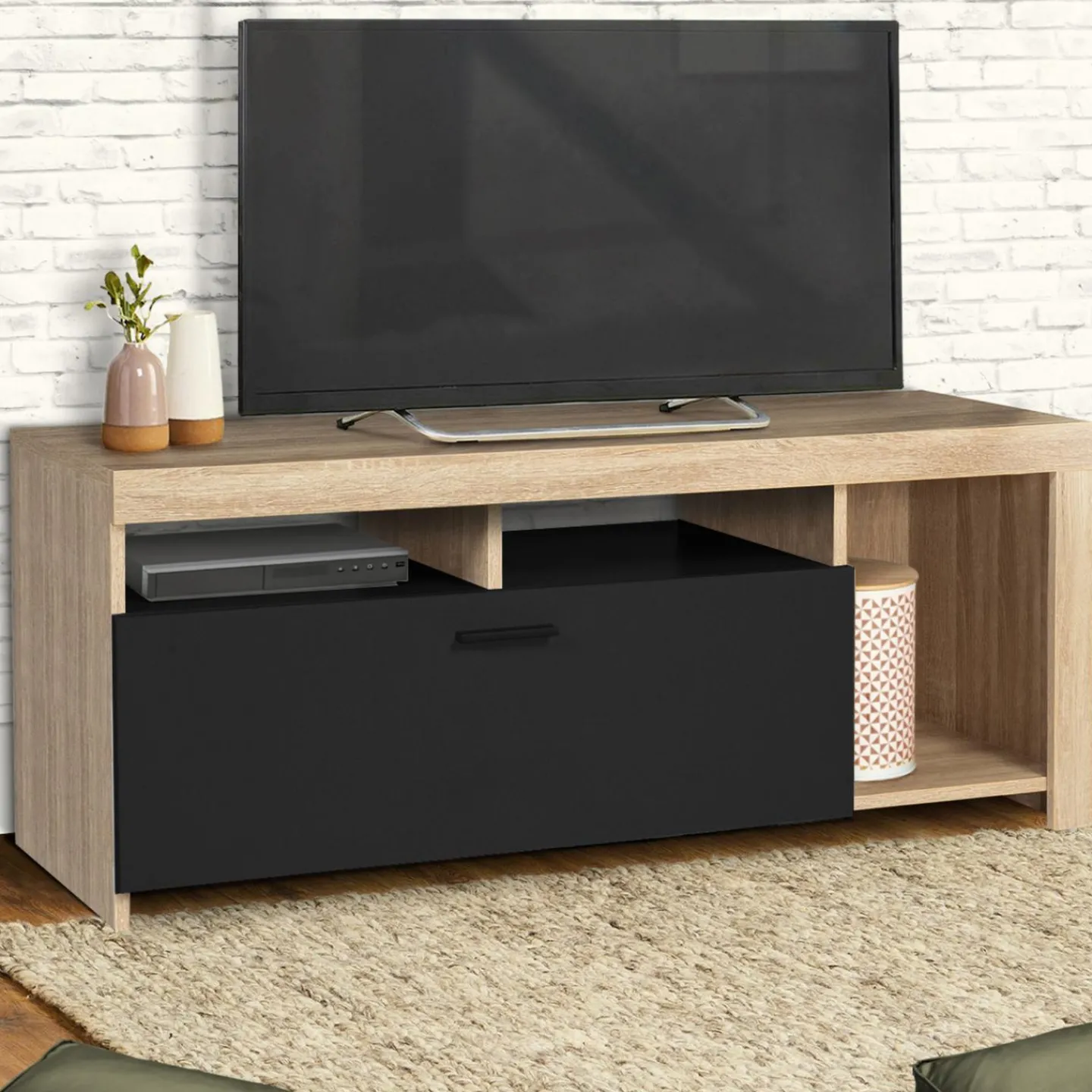 Meuble TV bois et placard noir moderne*IDMarket Outlet