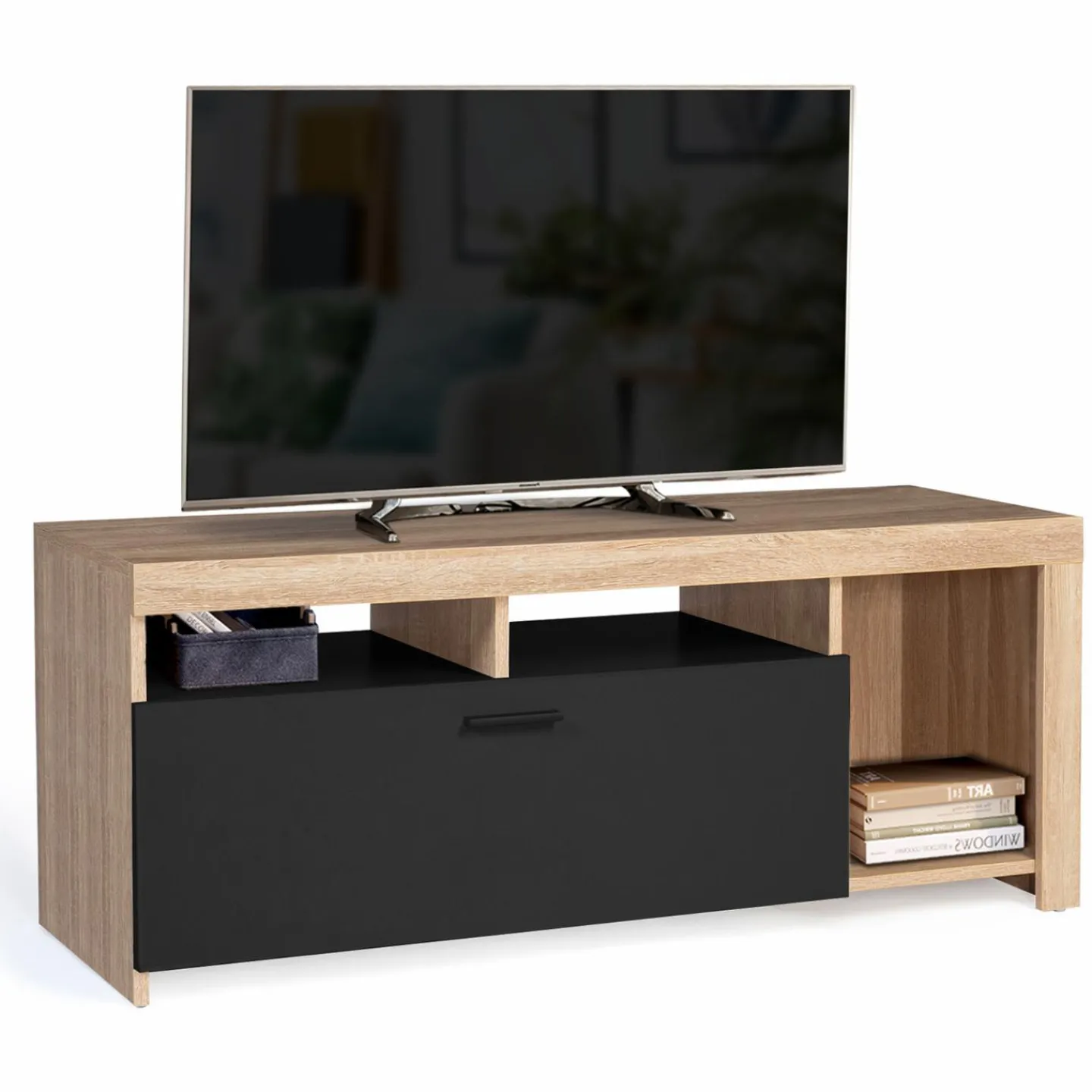 Meuble TV bois et placard noir moderne*IDMarket Outlet