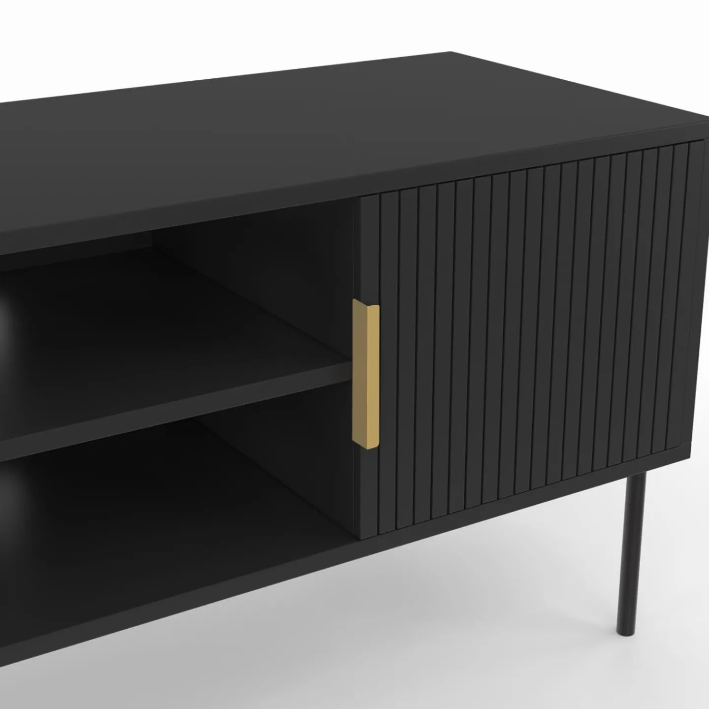 Meuble TV bois noir 110 cm 2 portes effet lattes*IDMarket Online