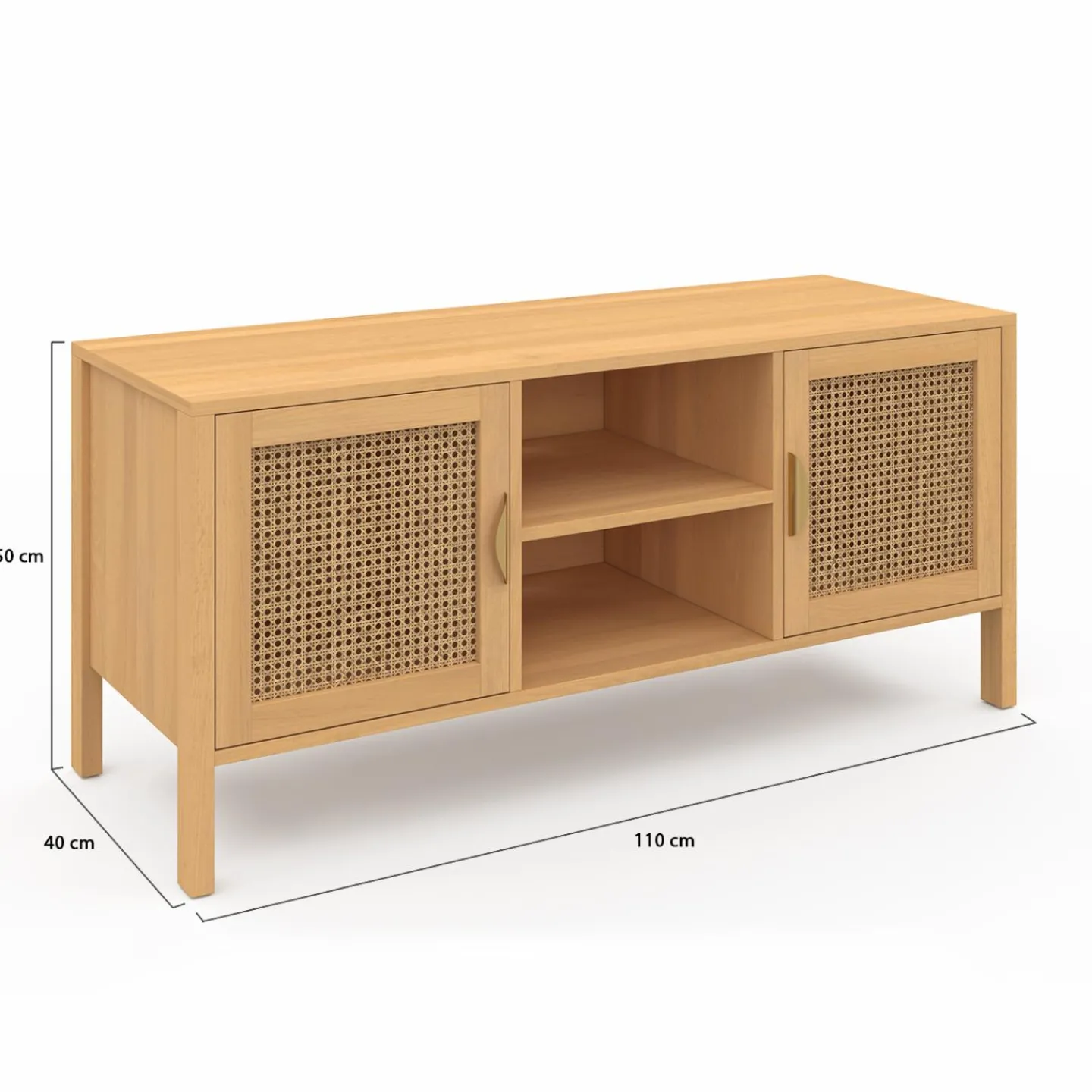 Meuble TV cannage 110 cm avec 2 portes*IDMarket Outlet