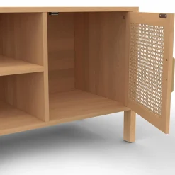 Meuble TV cannage 110 cm avec 2 portes*IDMarket Outlet