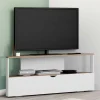 Meuble TV d'angle 100 cm en bois façon hêtre et blanc*IDMarket Hot