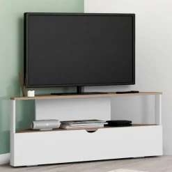 Meuble TV d'angle 100 cm en bois façon hêtre et blanc*IDMarket Hot
