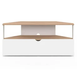 Meuble TV d'angle 100 cm en bois façon hêtre et blanc*IDMarket Hot