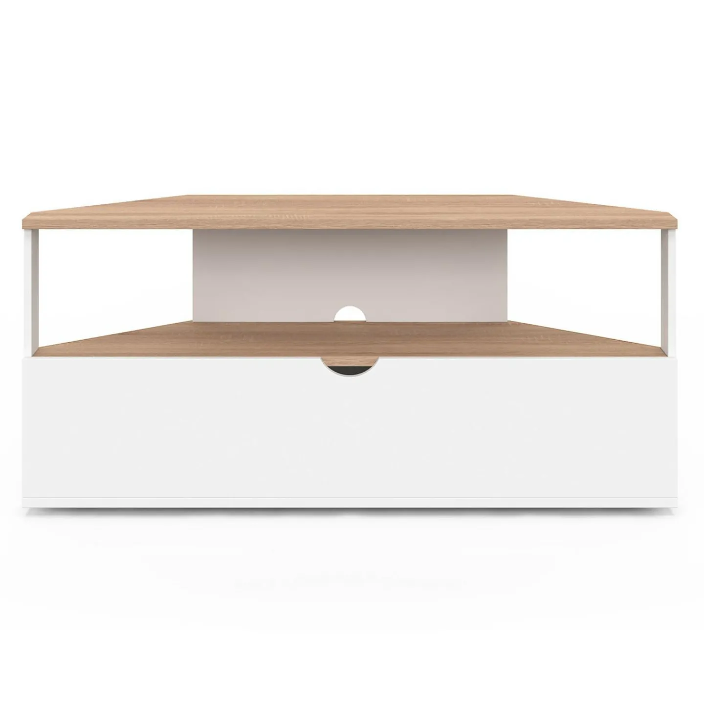 Meuble TV d'angle 100 cm en bois façon hêtre et blanc*IDMarket Hot