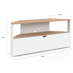 Meuble TV d'angle 100 cm en bois façon hêtre et blanc*IDMarket Hot