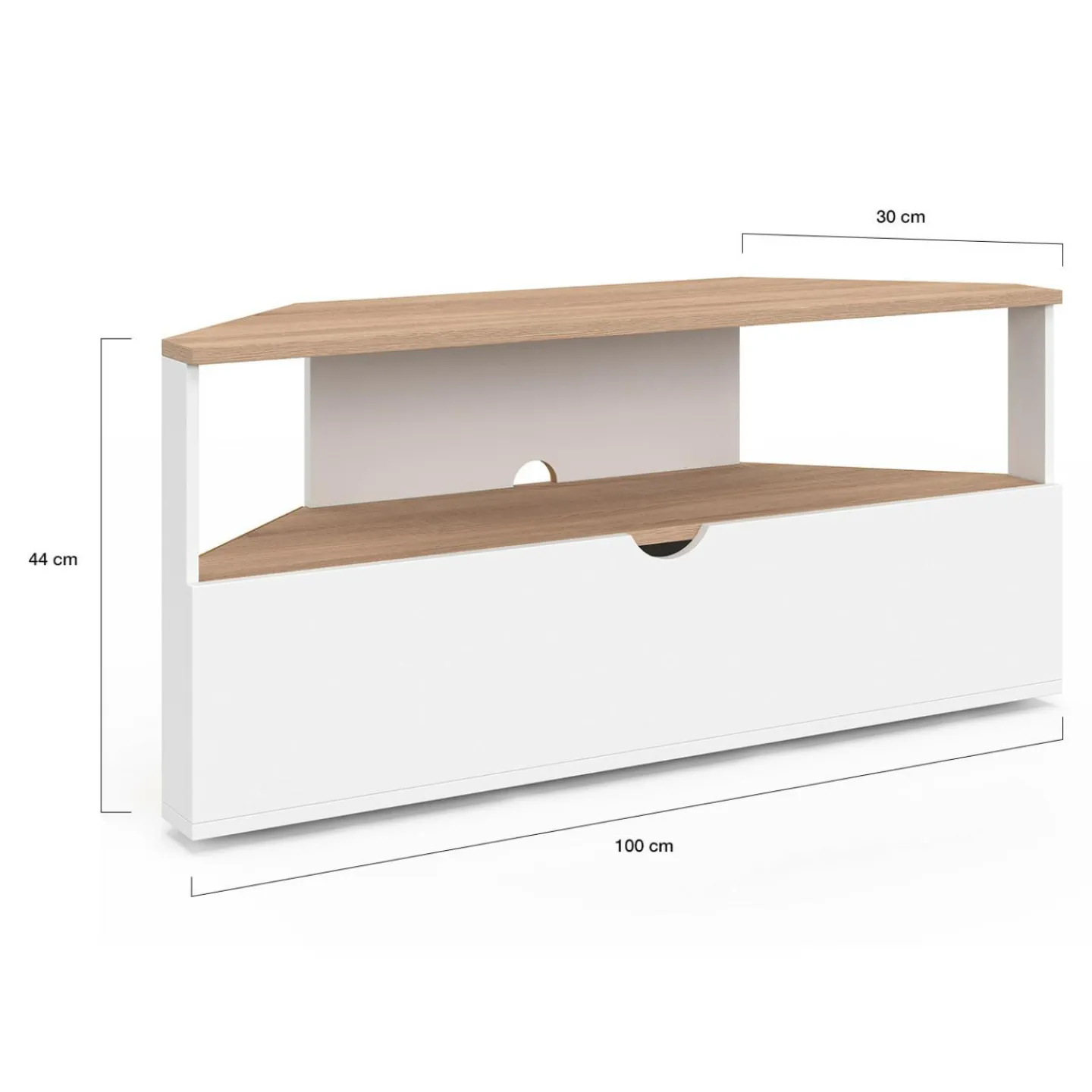 Meuble TV d'angle 100 cm en bois façon hêtre et blanc*IDMarket Hot