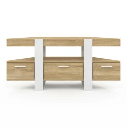 Meuble TV d'angle bois et blanc 110cm avec tiroir*IDMarket Discount