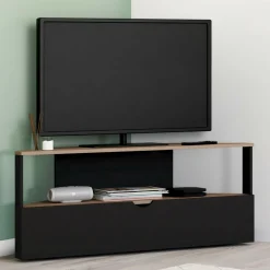 Meuble TV d'angle bois façon hêtre et noir 100 cm*IDMarket Best