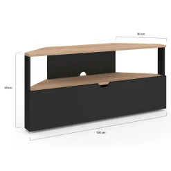 Meuble TV d'angle bois façon hêtre et noir 100 cm*IDMarket Best