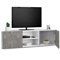 Meuble TV d'angle effet béton et blanc 110 cm*IDMarket Clearance