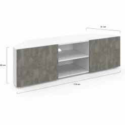 Meuble TV d'angle effet béton et blanc 110 cm*IDMarket Clearance