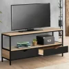 Meuble TV en bois et métal noir 2 tiroirs*IDMarket
