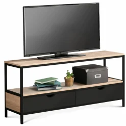 Meuble TV en bois et métal noir 2 tiroirs*IDMarket