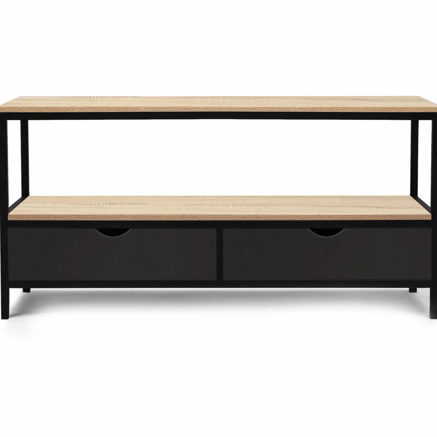Meuble TV en bois et métal noir 2 tiroirs*IDMarket