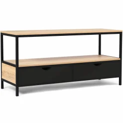 Meuble TV en bois et métal noir 2 tiroirs*IDMarket