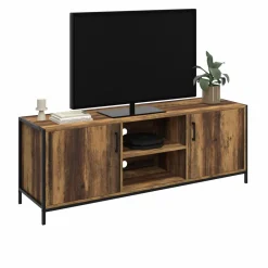 Meuble TV industriel 140 cm bois foncé avec 2 portes*IDMarket Clearance