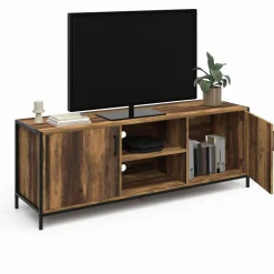 Meuble TV industriel 140 cm bois foncé avec 2 portes*IDMarket Clearance