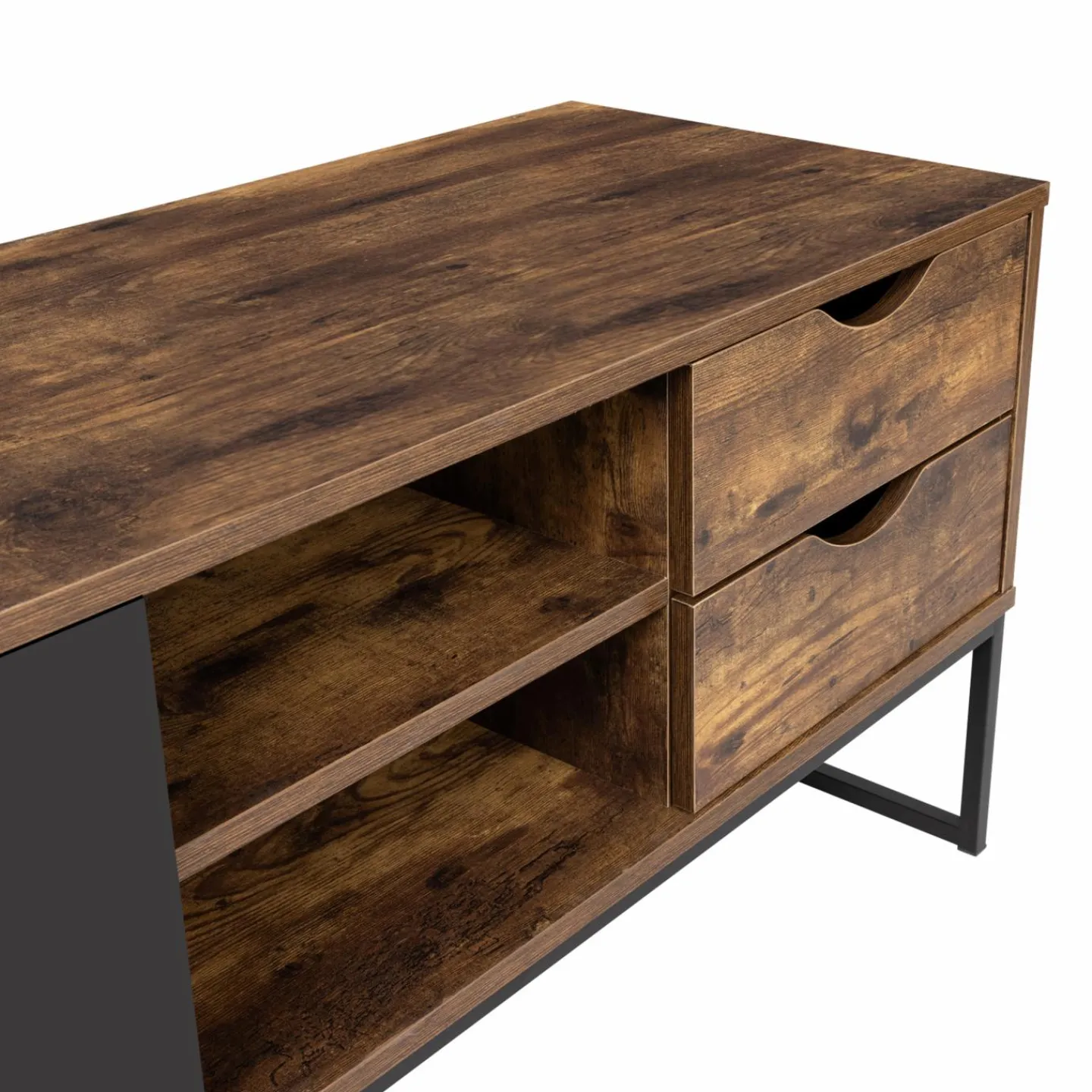 Meuble TV industriel bois et métal 140 cm avec 2 portes et tiroirs*IDMarket Online