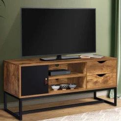 Meuble TV industriel bois métal 2 tiroirs avec placard*IDMarket Clearance