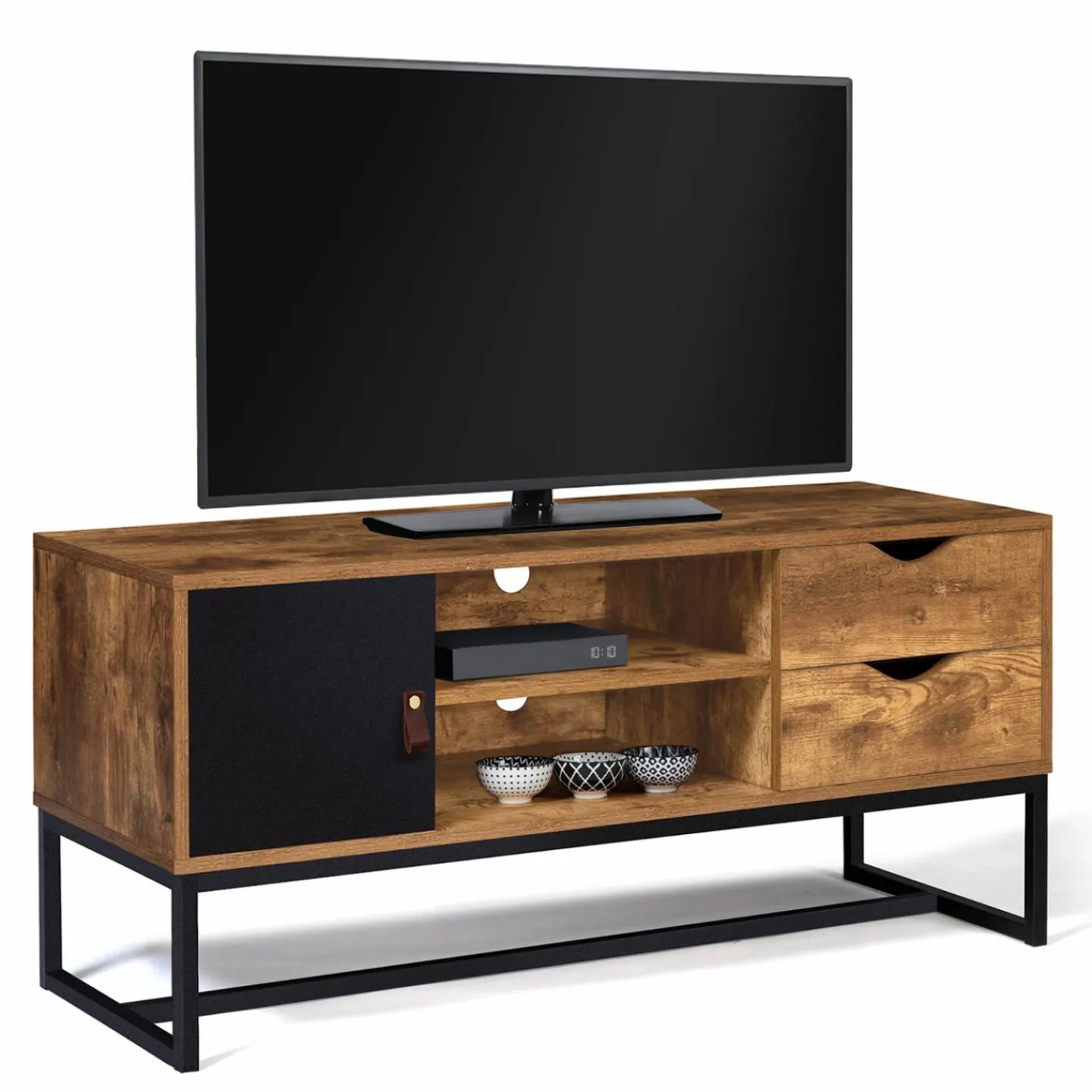 Meuble TV industriel bois métal 2 tiroirs avec placard*IDMarket Clearance