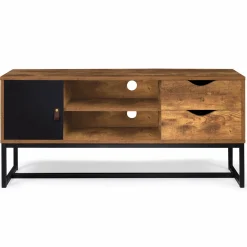 Meuble TV industriel bois métal 2 tiroirs avec placard*IDMarket Clearance