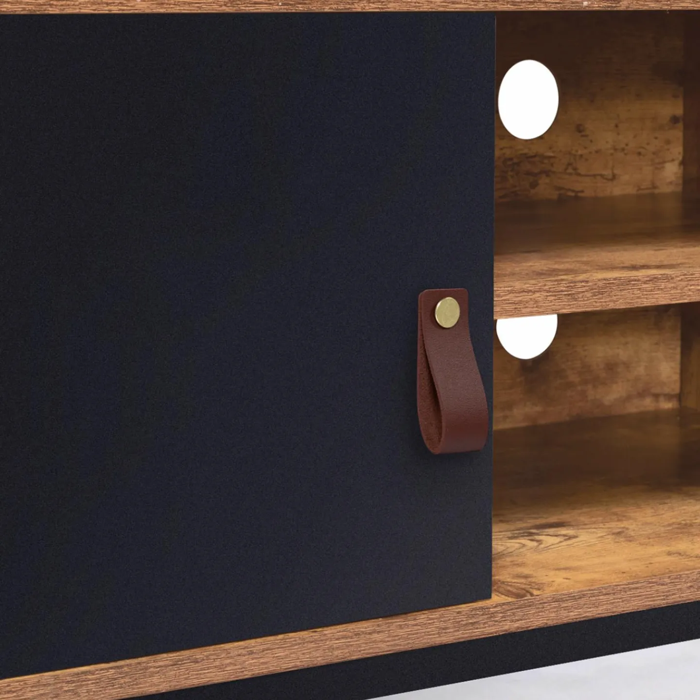 Meuble TV industriel bois métal 2 tiroirs avec placard*IDMarket Clearance