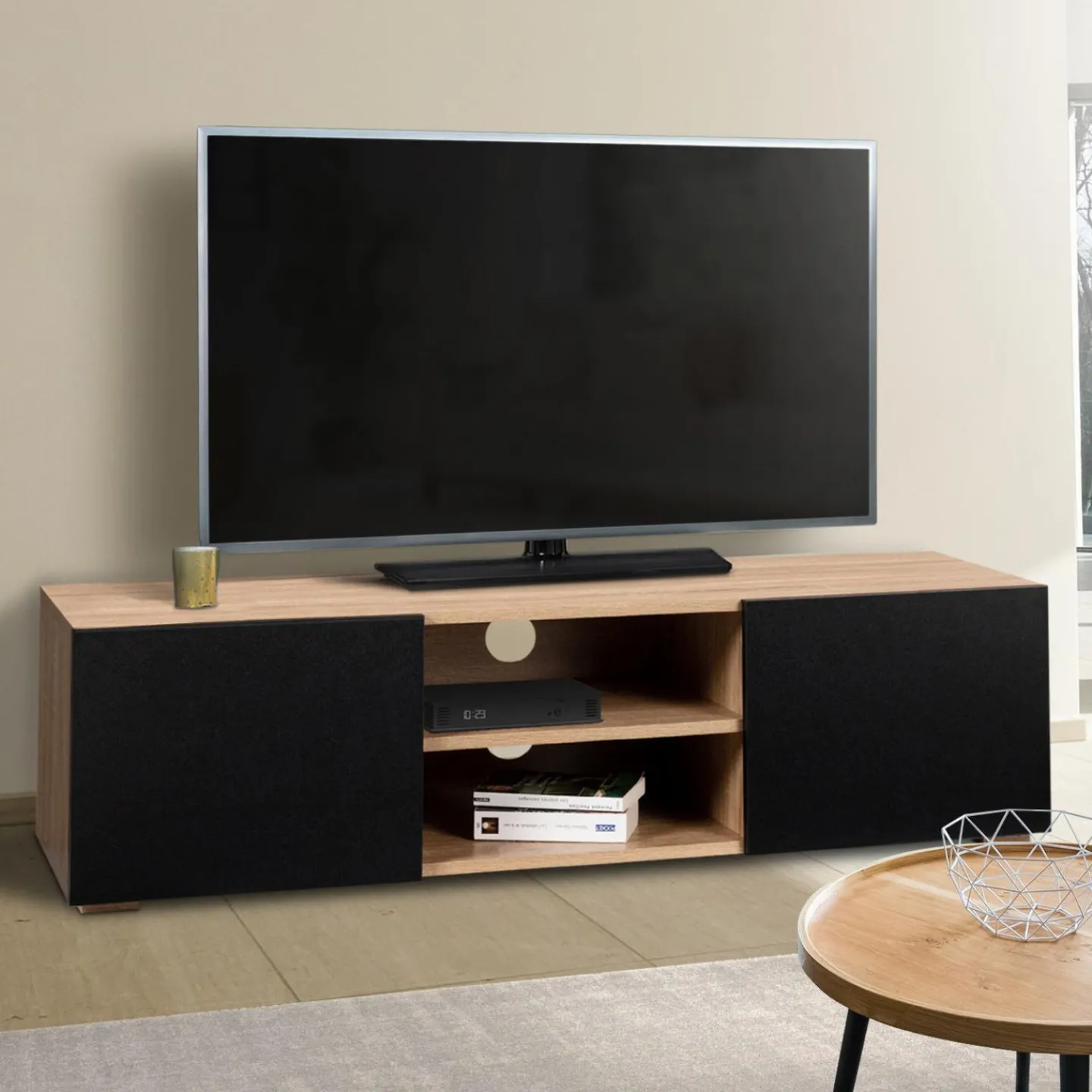 Meuble TV moderne noir et bois 113 cm*IDMarket New