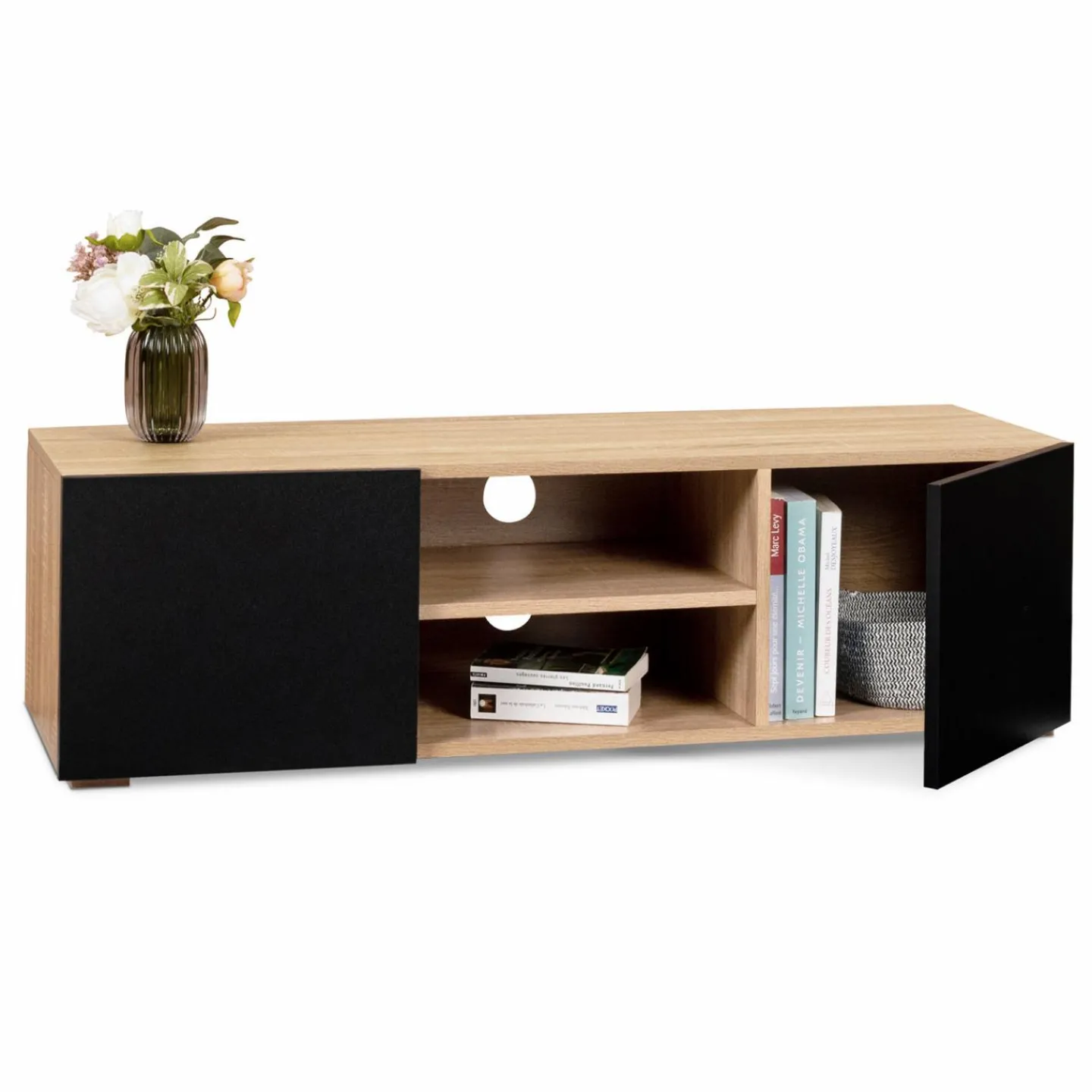 Meuble TV moderne noir et bois 113 cm*IDMarket New