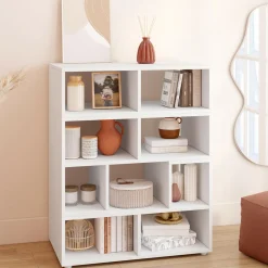 Meuble TV modulable 3 modules multifonction blanc et effet bois*IDMarket Online