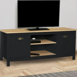 Meuble TV noir 113 cm 2 placards*IDMarket Online