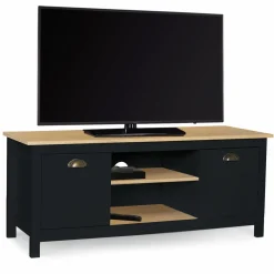 Meuble TV noir 113 cm 2 placards*IDMarket Online