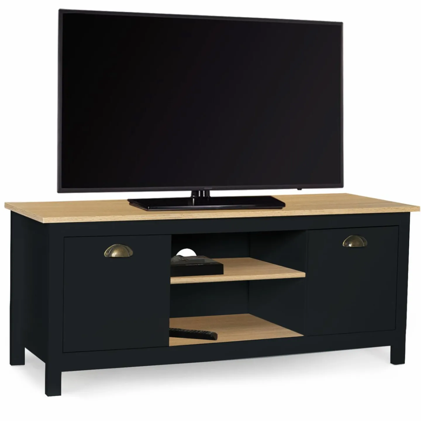Meuble TV noir 113 cm 2 placards*IDMarket Online