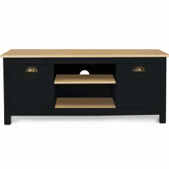 Meuble TV noir 113 cm 2 placards*IDMarket Online