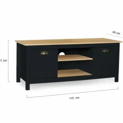 Meuble TV noir 113 cm 2 placards*IDMarket Online