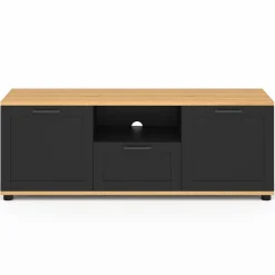 Meuble TV noir et bois 110 cm avec tiroir et niche*IDMarket Best