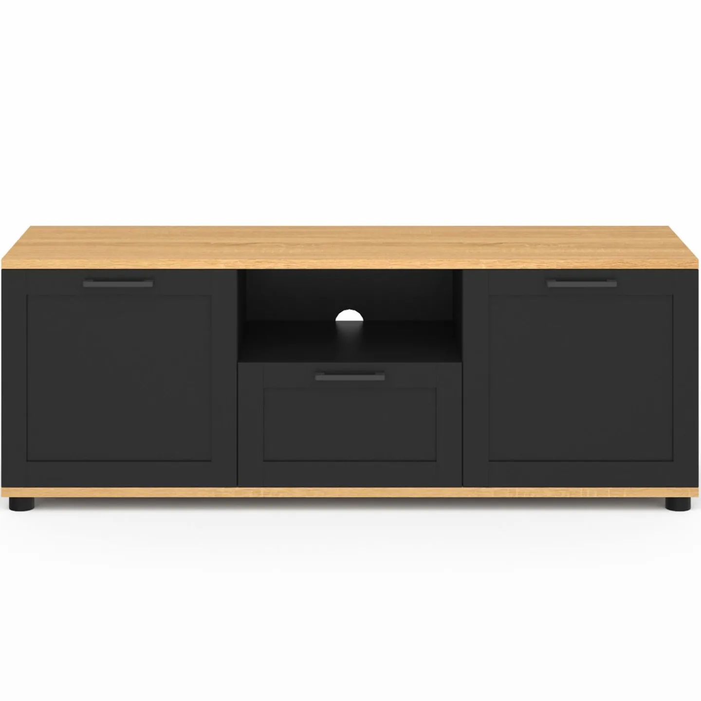 Meuble TV noir et bois 110 cm avec tiroir et niche*IDMarket Best