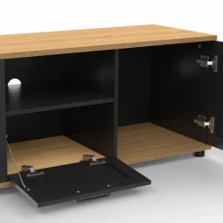 Meuble TV noir et bois 110 cm avec tiroir et niche*IDMarket Best