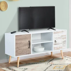 Meuble TV scandinave blanc 2 portes*IDMarket