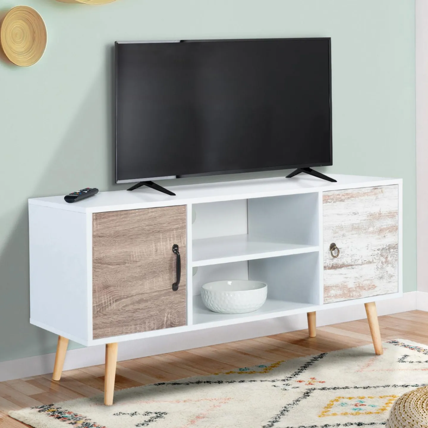 Meuble TV scandinave blanc 2 portes*IDMarket