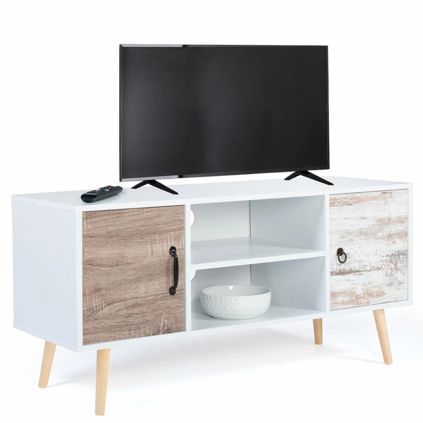 Meuble TV scandinave blanc 2 portes*IDMarket