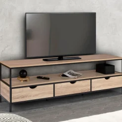 Meuble TV style industriel 3 tiroirs 160 cm*IDMarket Discount