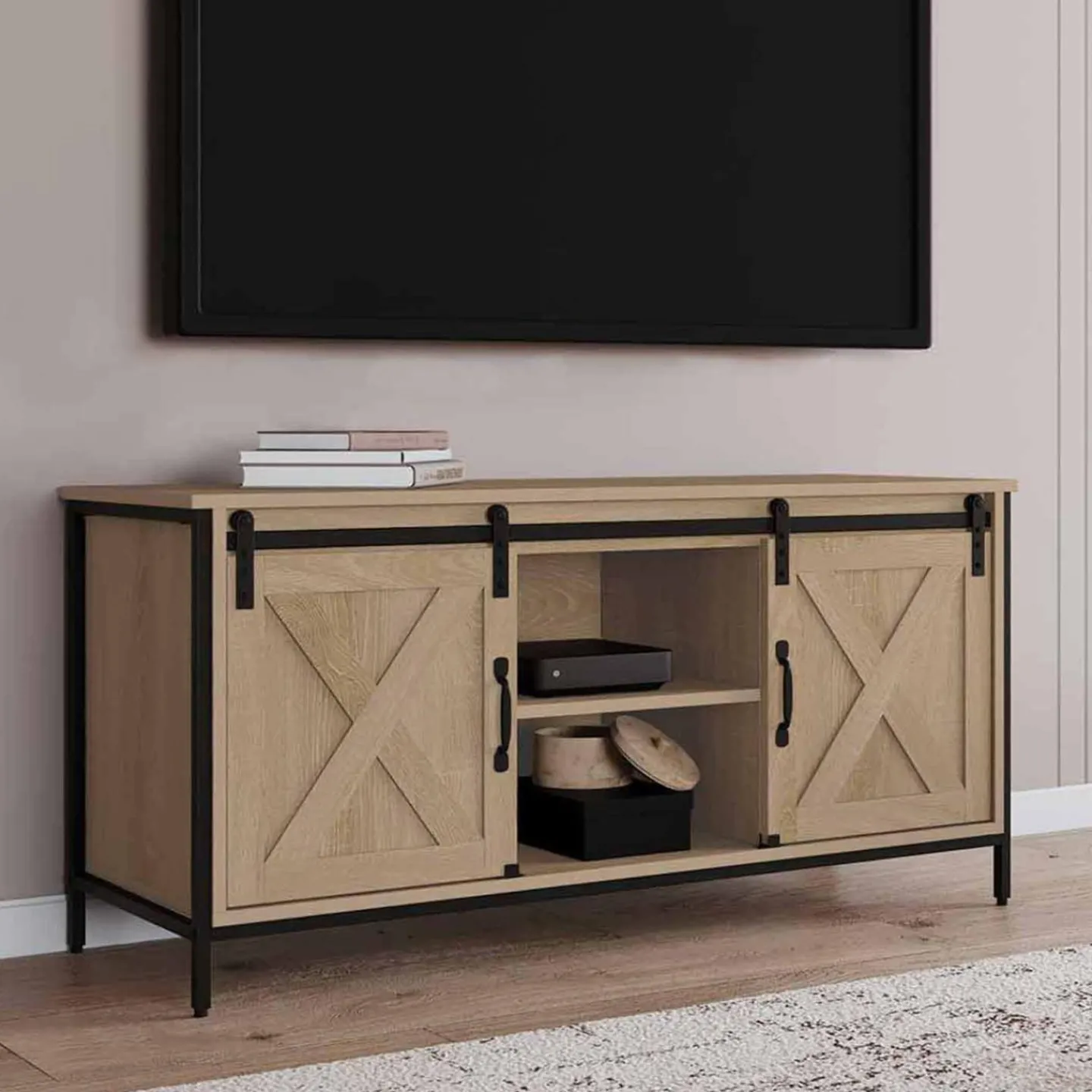 Meuble TV style industriel 2 portes grange coulissantes*IDMarket Clearance