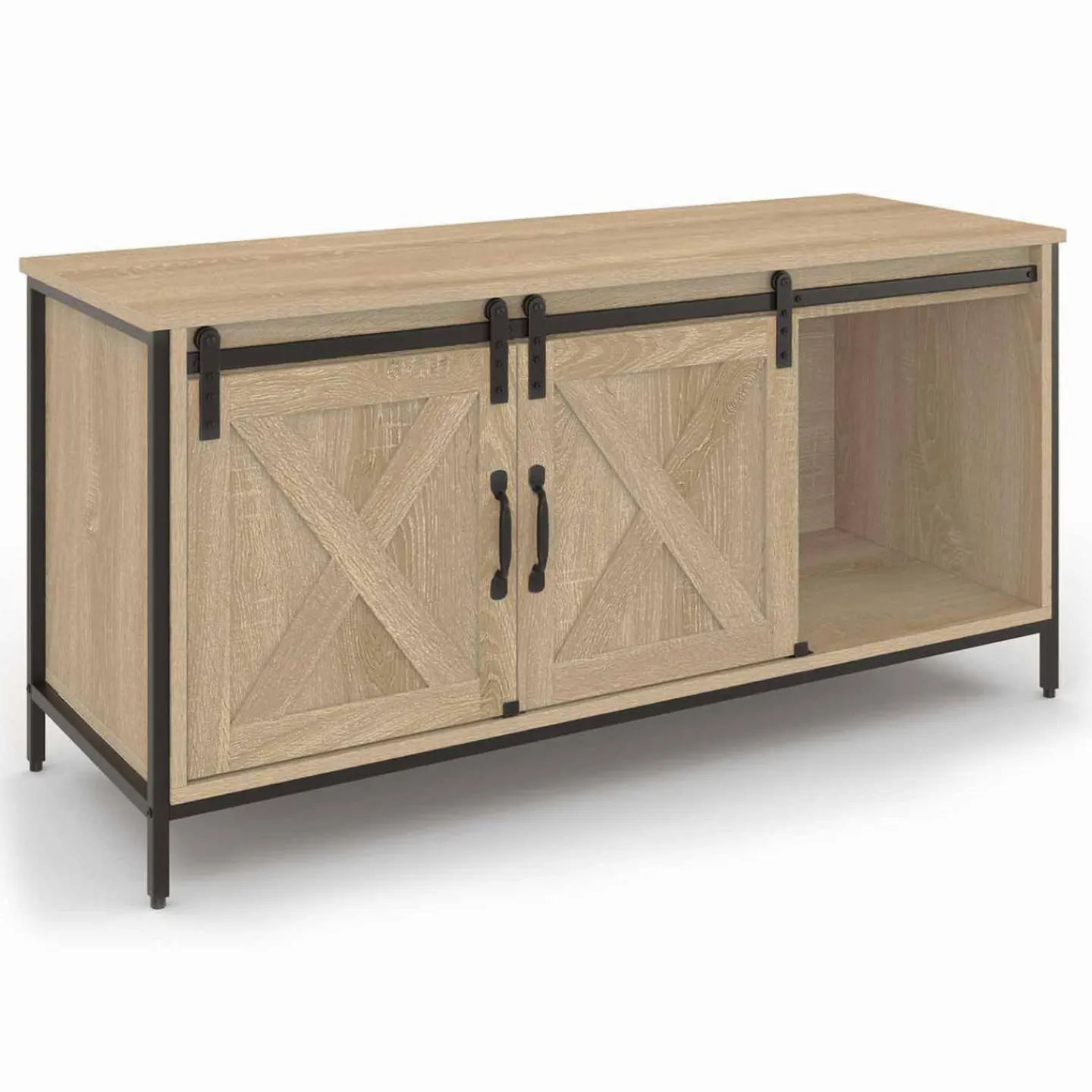 Meuble TV style industriel 2 portes grange coulissantes*IDMarket Clearance