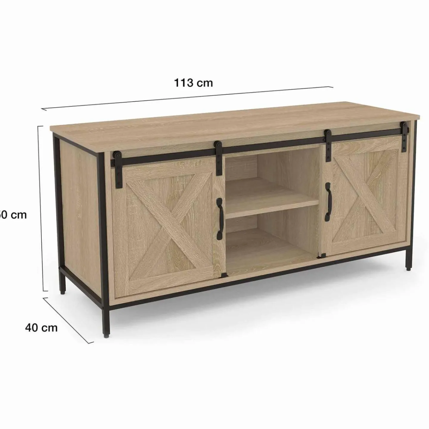 Meuble TV style industriel 2 portes grange coulissantes*IDMarket Clearance