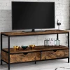 Meuble TV style industriel bois effet vieilli et métal 2 tiroirs*IDMarket Online