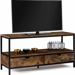 Meuble TV style industriel bois effet vieilli et métal 2 tiroirs*IDMarket Online