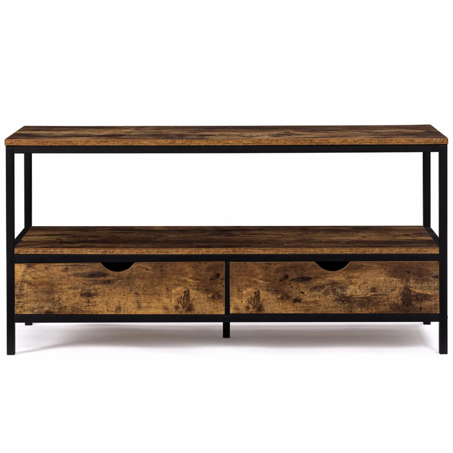 Meuble TV style industriel bois effet vieilli et métal 2 tiroirs*IDMarket Online