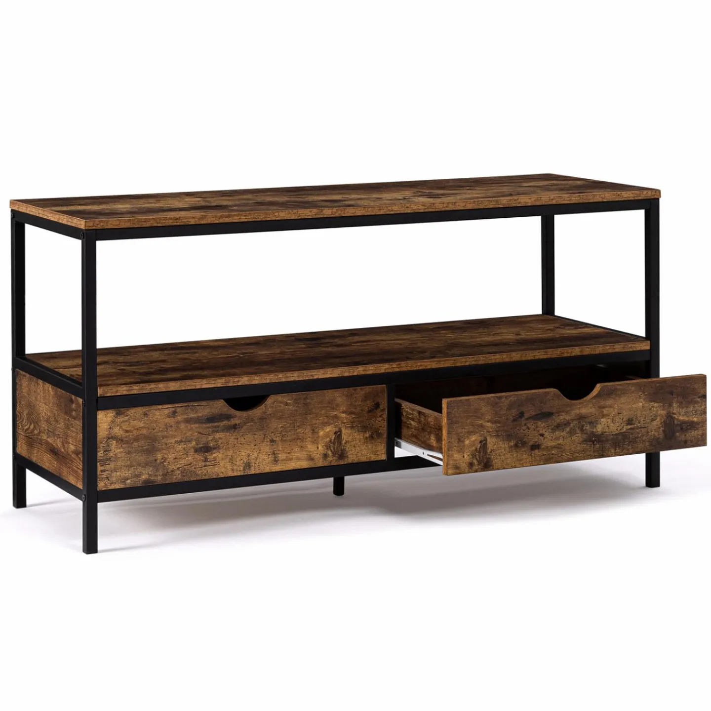 Meuble TV style industriel bois effet vieilli et métal 2 tiroirs*IDMarket Online