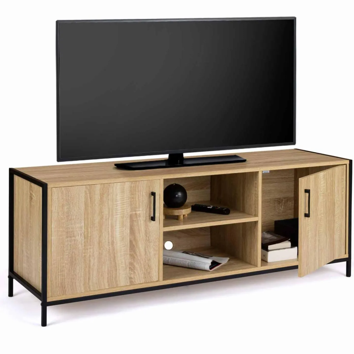 Meuble TV style industriel 2 portes 140 cm*IDMarket New